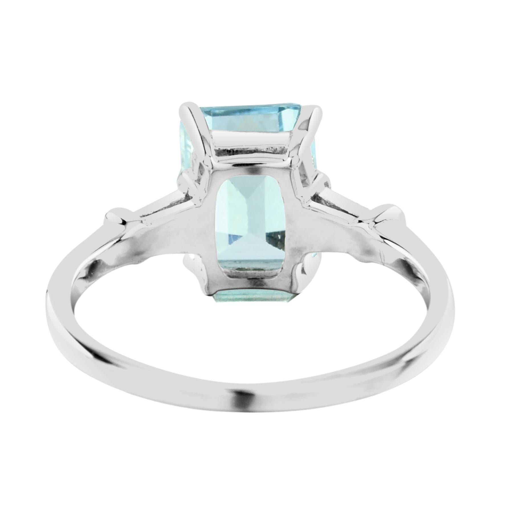 The One Blue Topaz with Baguette Diamond Engagement Ring in 14K White Gold 4