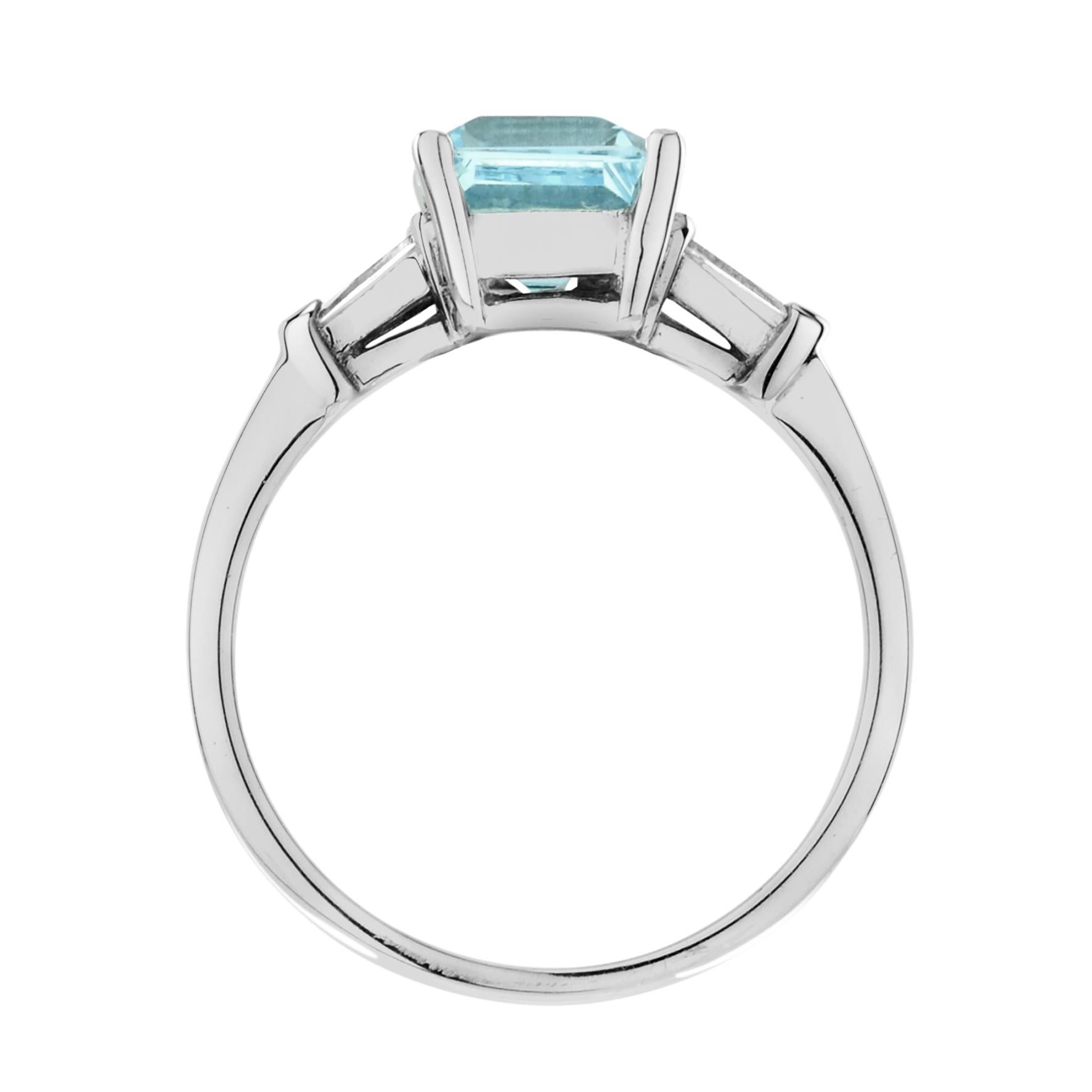 The One Blue Topaz with Baguette Diamond Engagement Ring in 14K White Gold 5