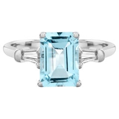 The One Aquamarine with Baguette Diamond Engagement Ring in 14K White Gold