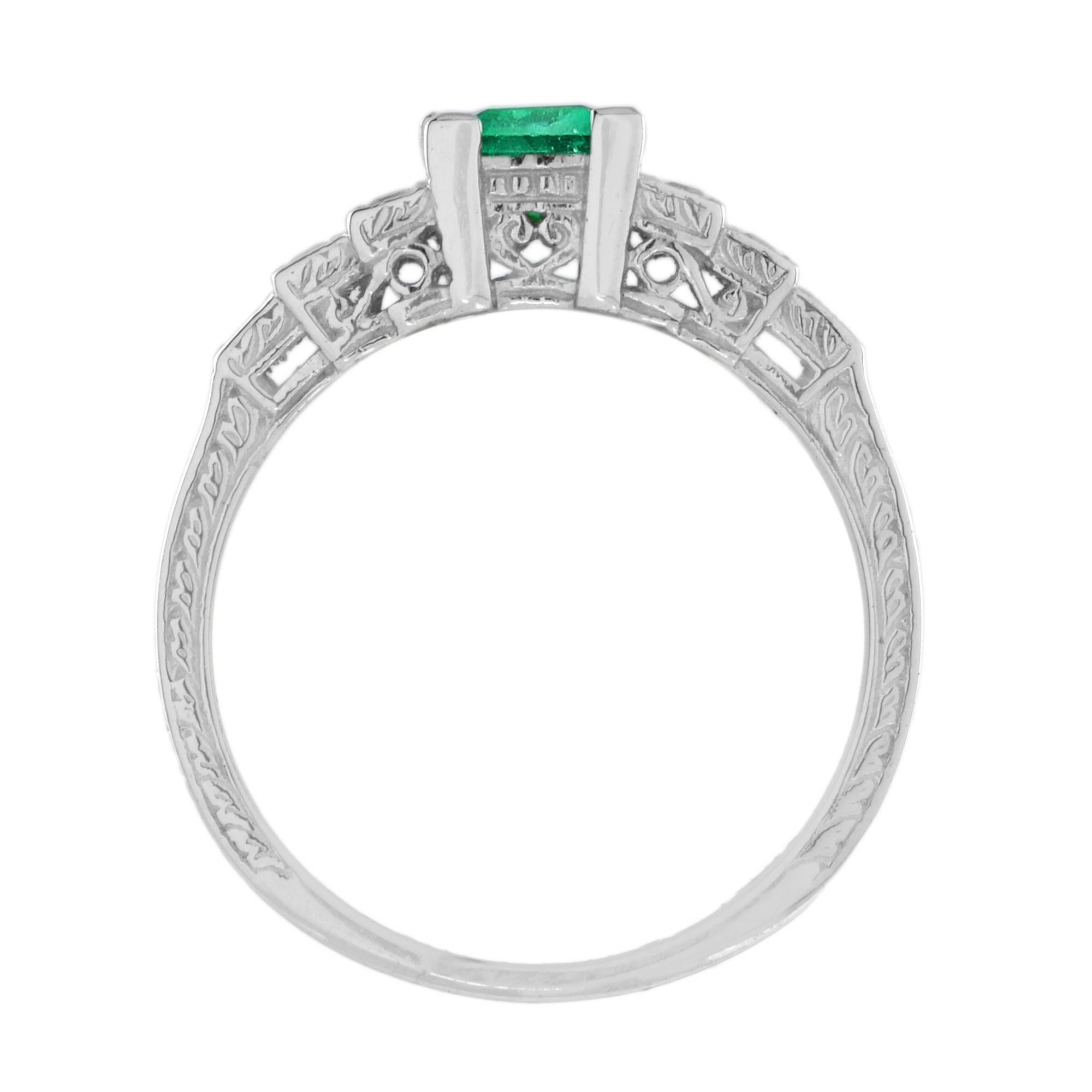 For Sale:  Art Deco Style Square Emerald with Diamond Stepped Ring in 18K Gold 6