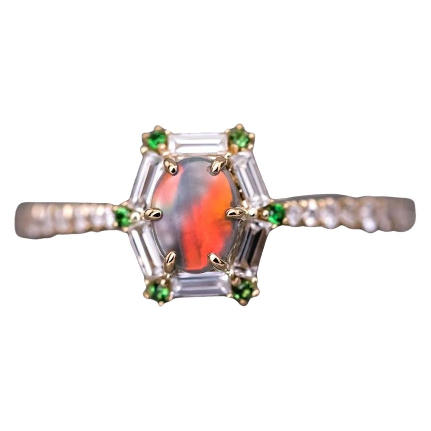Bague de fiançailles The One, opale noire, diamant baguette, tsavorite Gol 18 carats en vente
