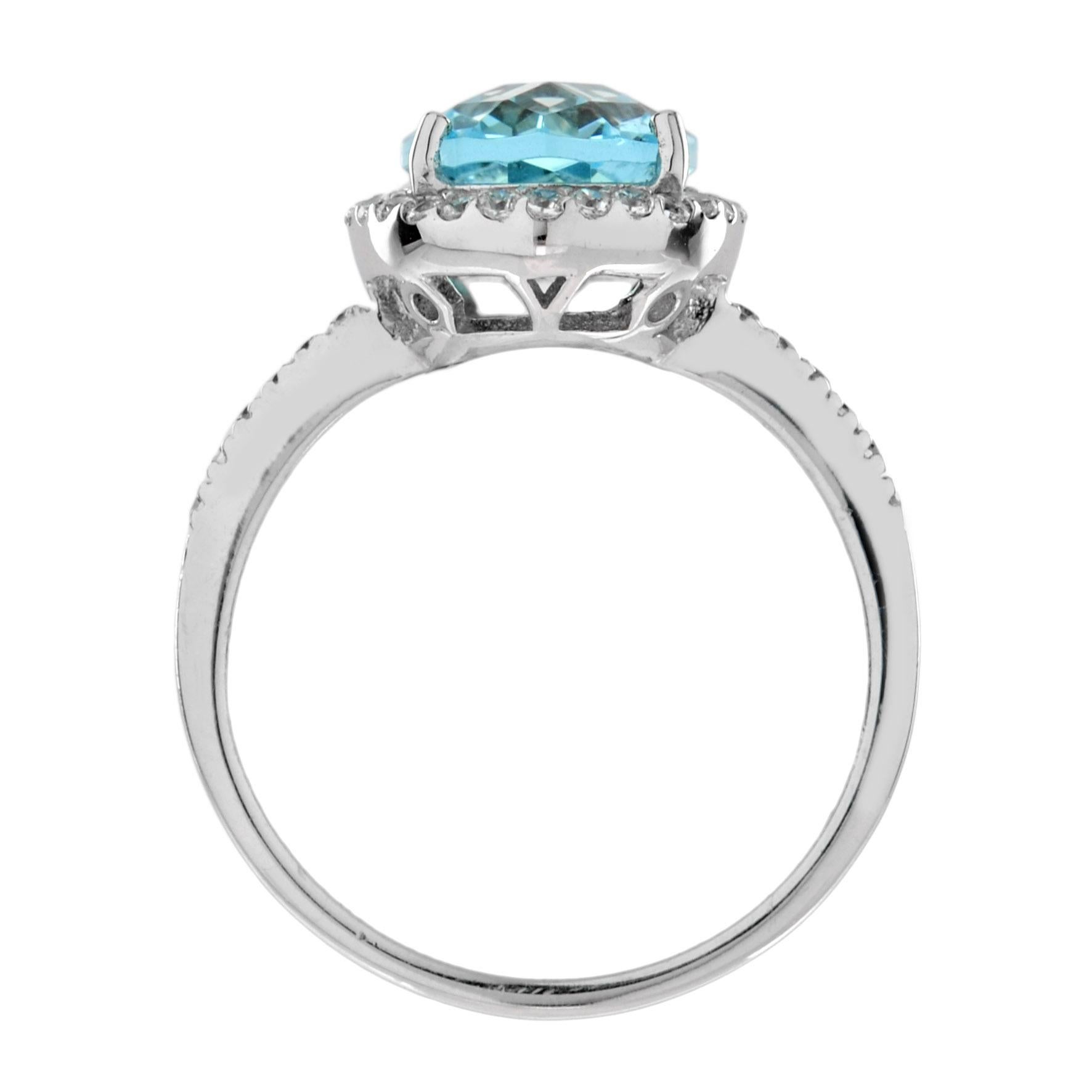 For Sale:  Classic Oval Blue Topaz with Diamond Engagement Ring in 18K White Gold 6