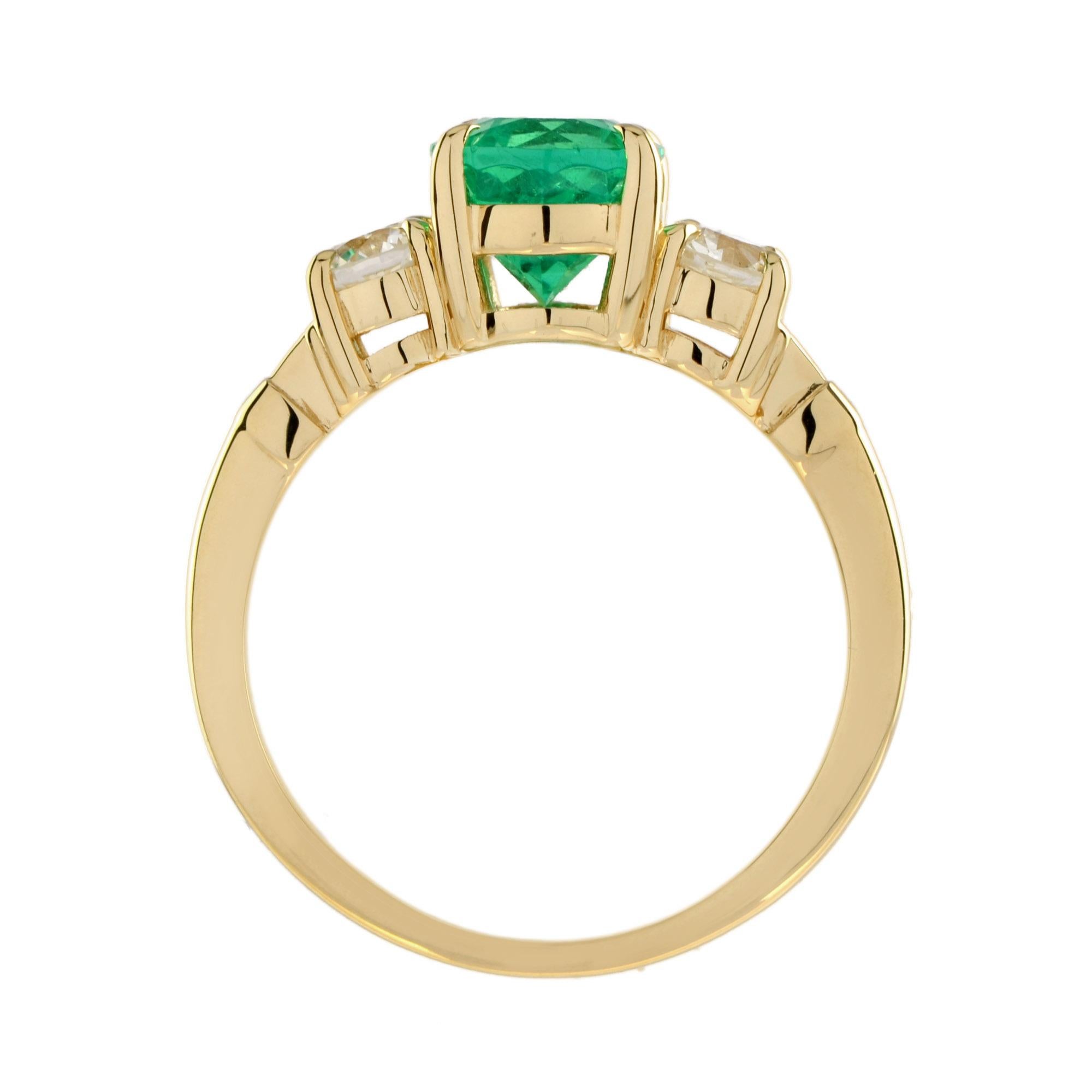 Oval Cut Colombian Emerald and Diamond Engagement Ring in 18K Yellow Gold For Sale 6