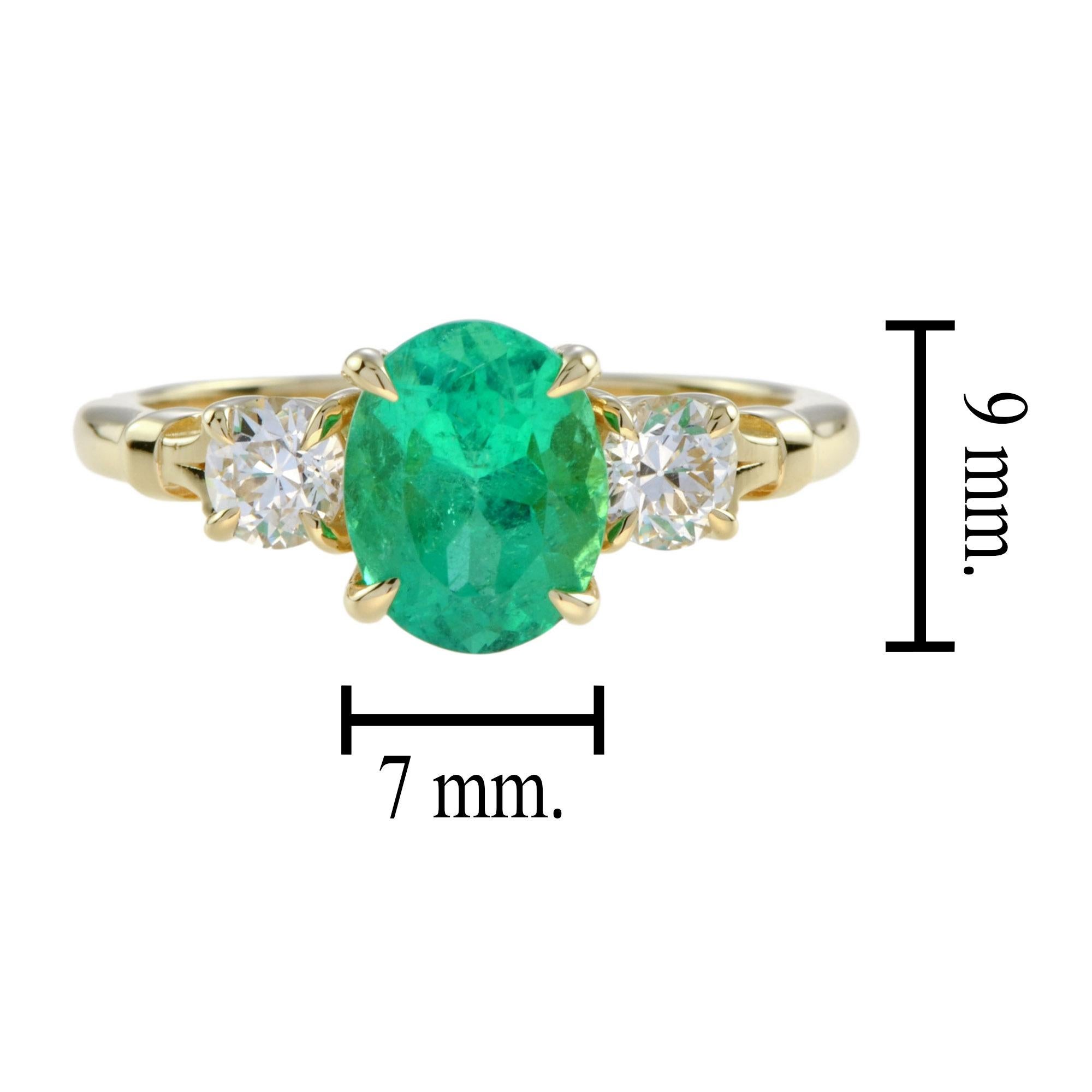 Oval Cut Colombian Emerald and Diamond Engagement Ring in 18K Yellow Gold For Sale 7