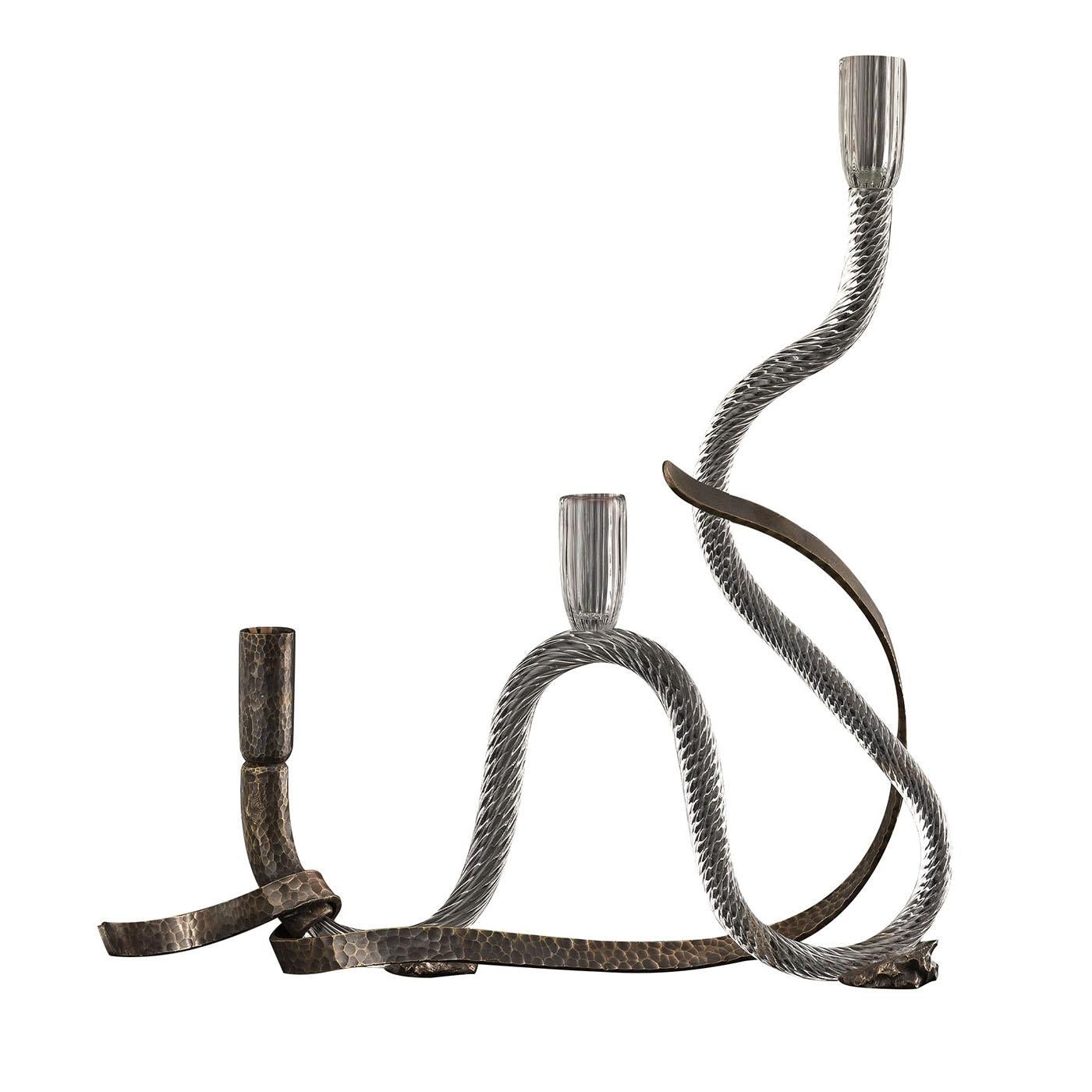Contemporary The One Curved Murano Glass Candle Holder For Sale