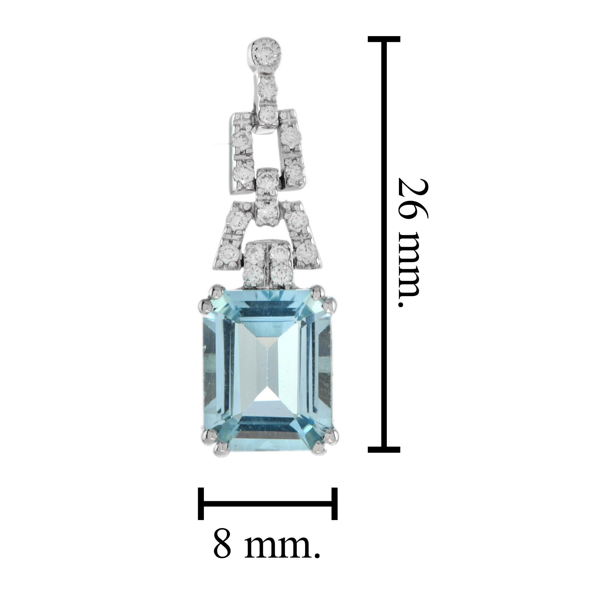 Emerald Cut Blue Topaz and Diamond Drop Earrings in White Gold In New Condition For Sale In Bangkok, TH