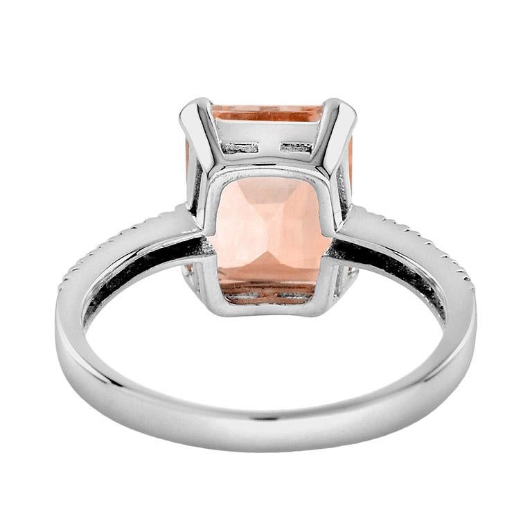 Women's The One Emerald Cut Morganite with Diamond Engagement Ring in 18K White Gold