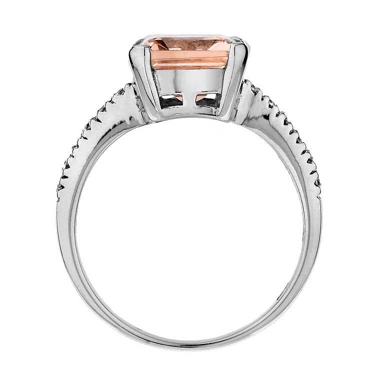 The One Emerald Cut Morganite with Diamond Engagement Ring in 18K White Gold 1
