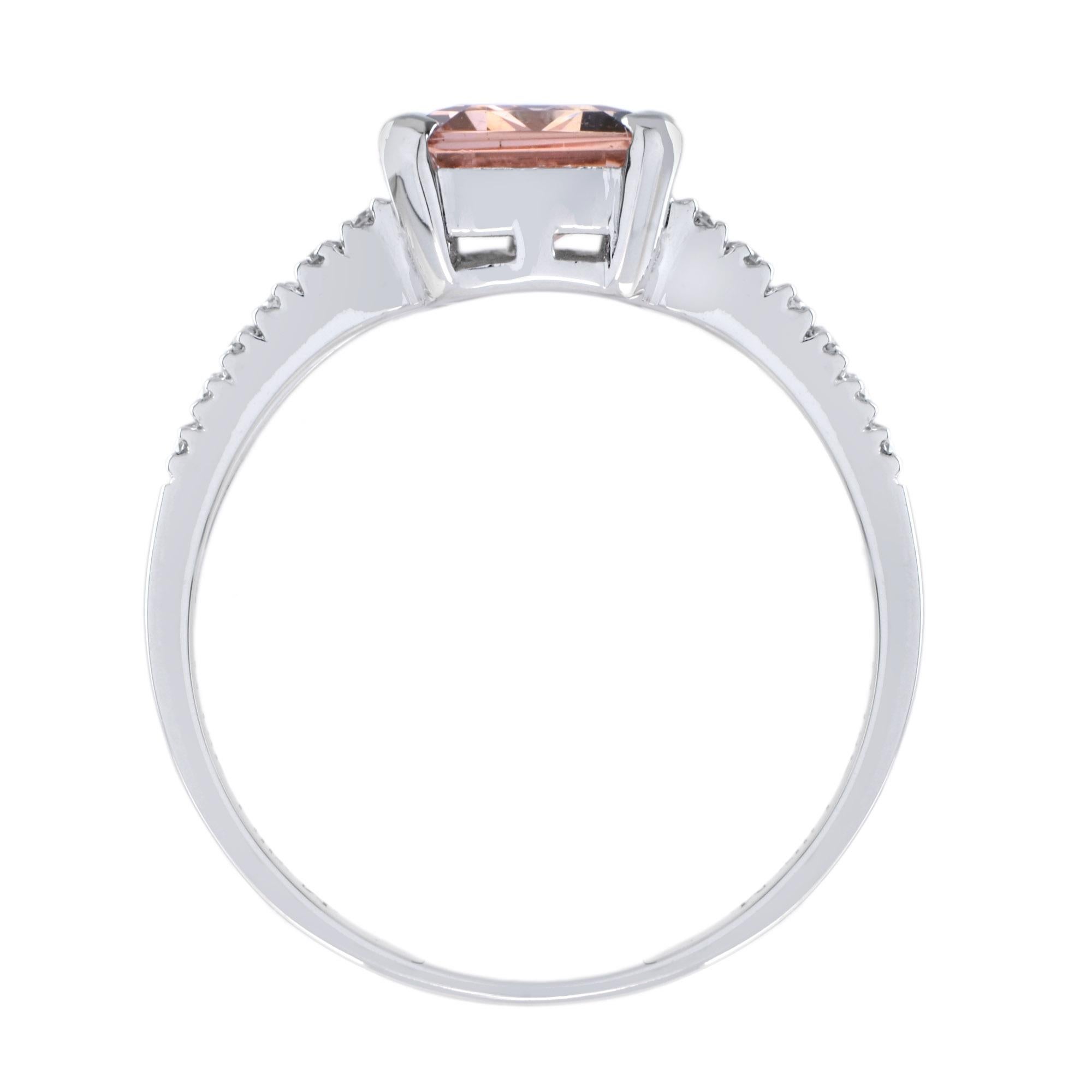 For Sale:  Emerald Cut Morganite with Diamond Engagement Ring in 18K White Gold 5