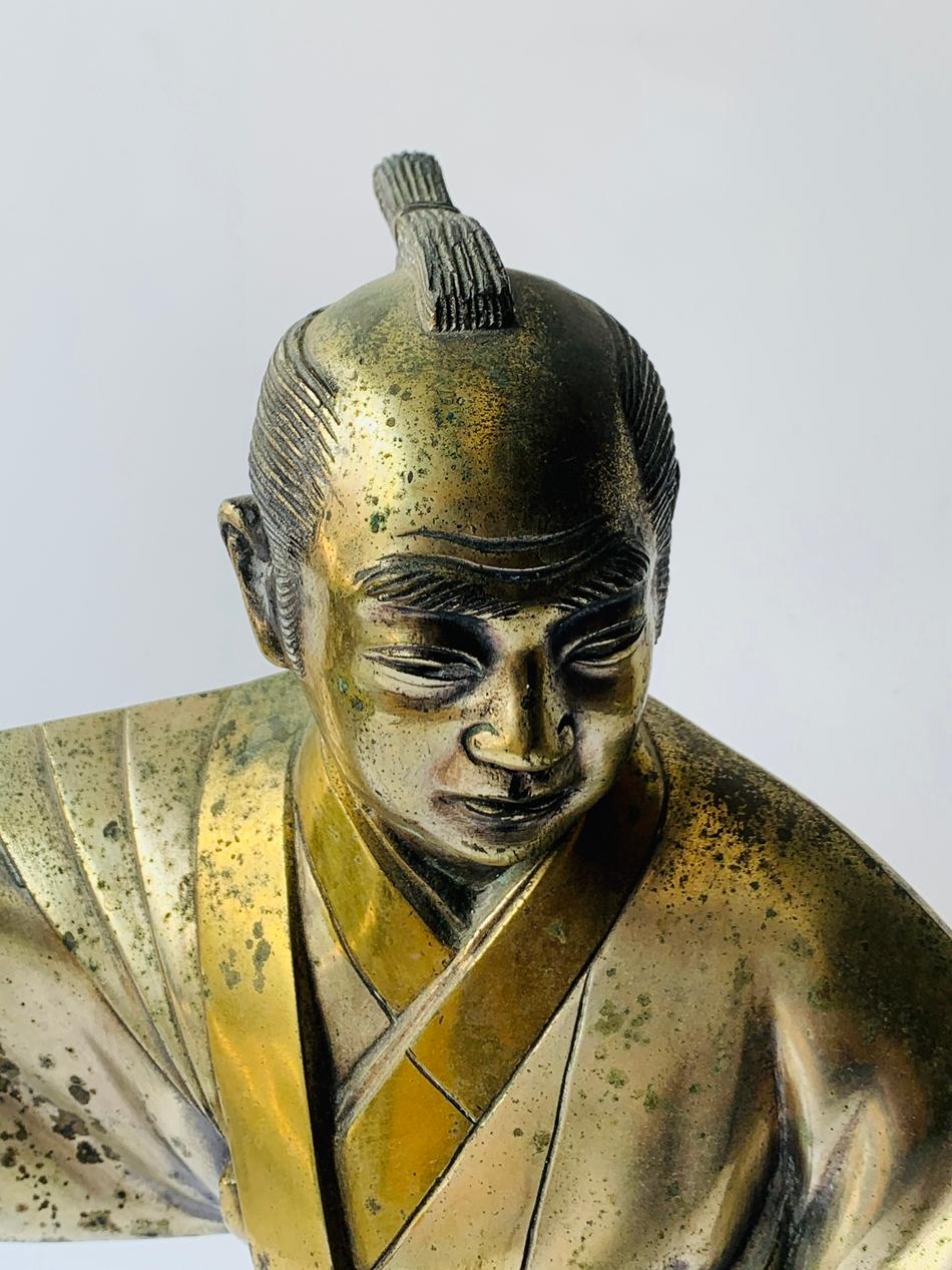 THE ONE, Japanese Samurai Sculpture in Solid Brass In Fair Condition For Sale In Los Angeles, CA