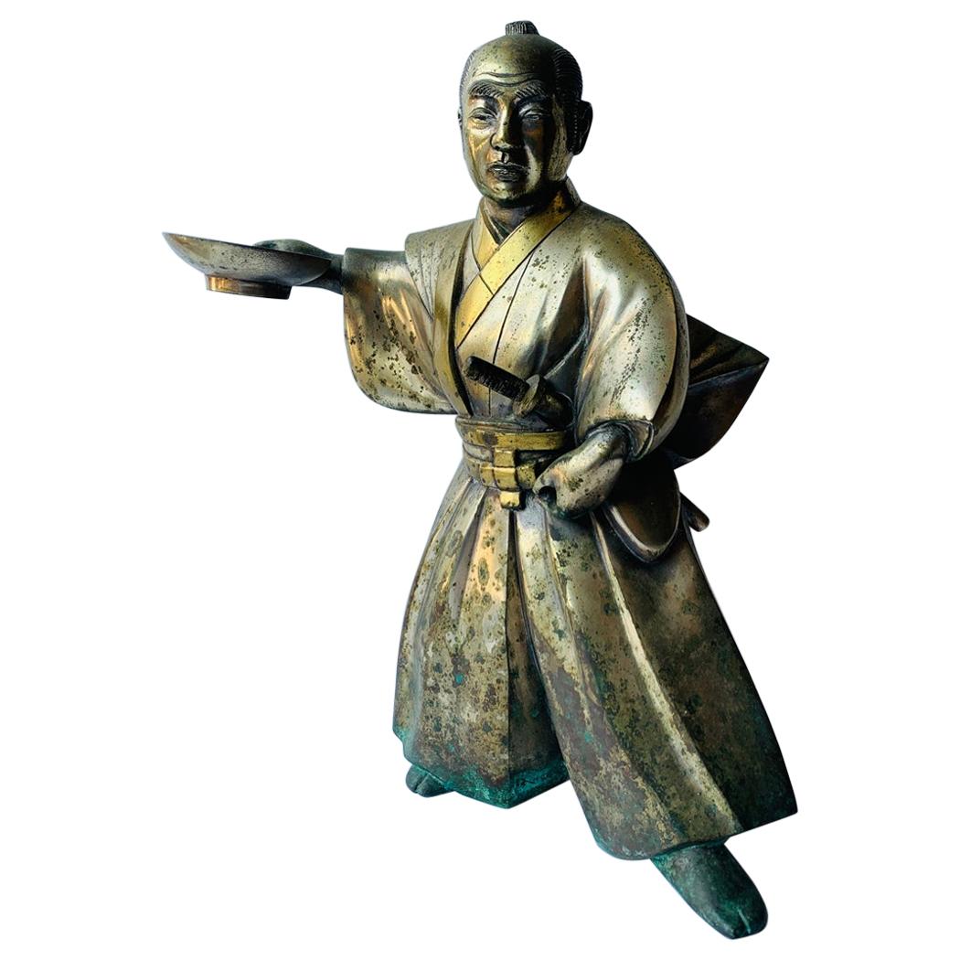 THE ONE, Japanese Samurai Sculpture in Solid Brass For Sale