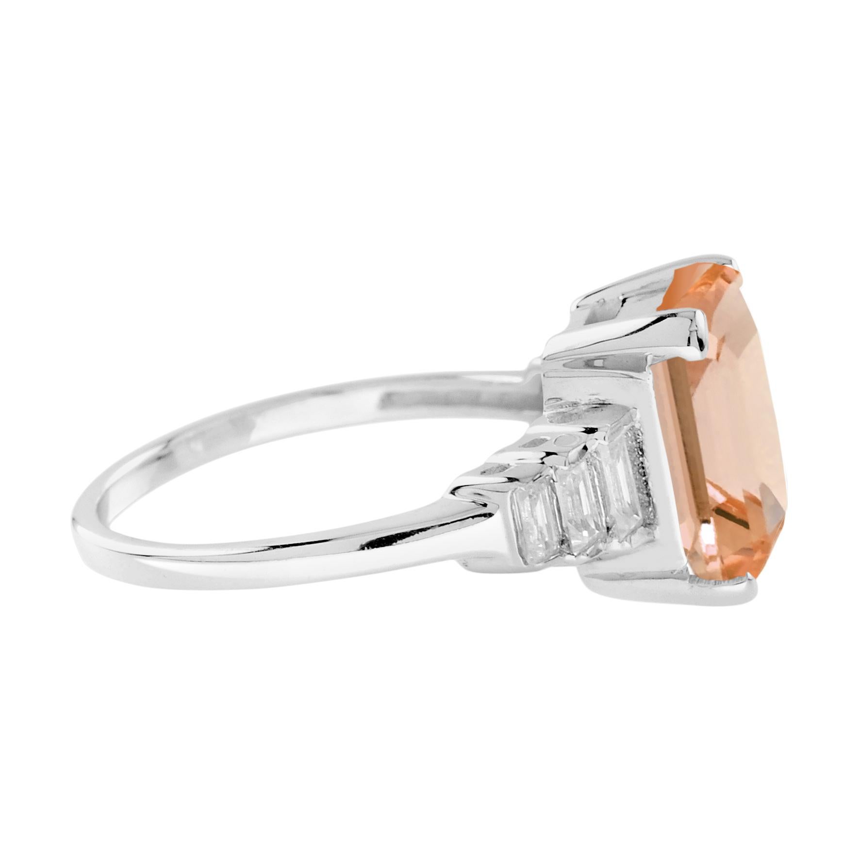 For Sale:  Morganite and Triple Baguette Diamond Classic Engagement Ring in 18K White Gold 4