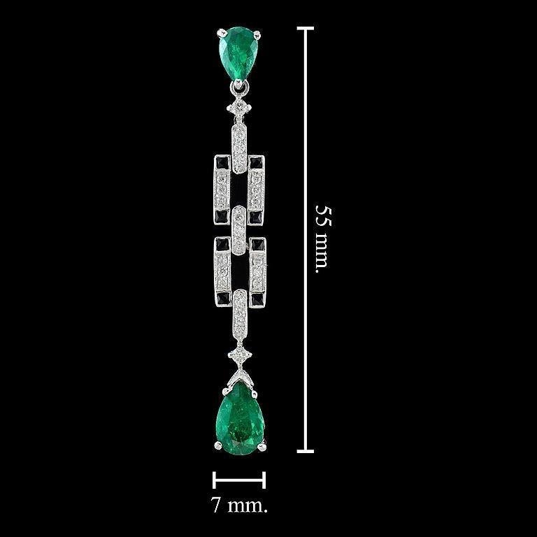 Pear Shape Colombian Emerald with Diamond and Onyx Art Deco Style Bar Pendant For Sale 4