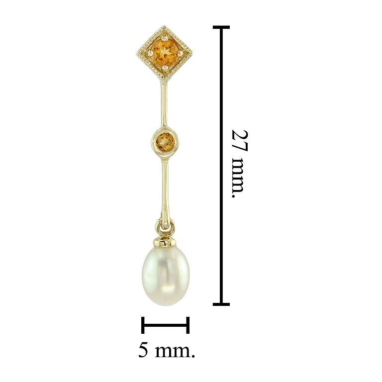 Pendants d'oreilles en or jaune 14K avec une perle et une citrine Pour femmes en vente