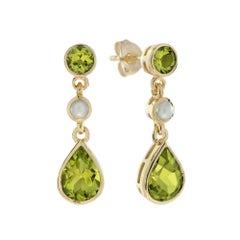 Natural Peridot Vintage Style Drop Earrings in 14K Yellow Gold
