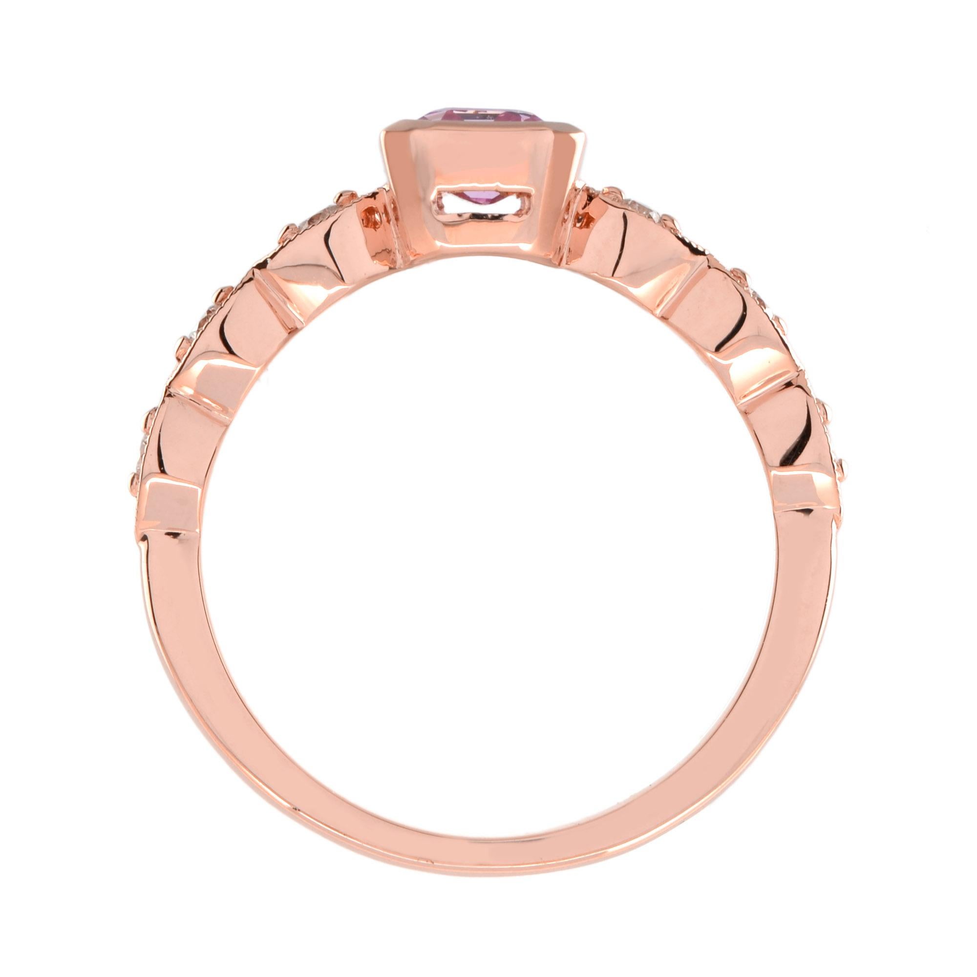 Women's Certified Pink Sapphire and Diamond Engagement Ring in 18K Rose Gold For Sale