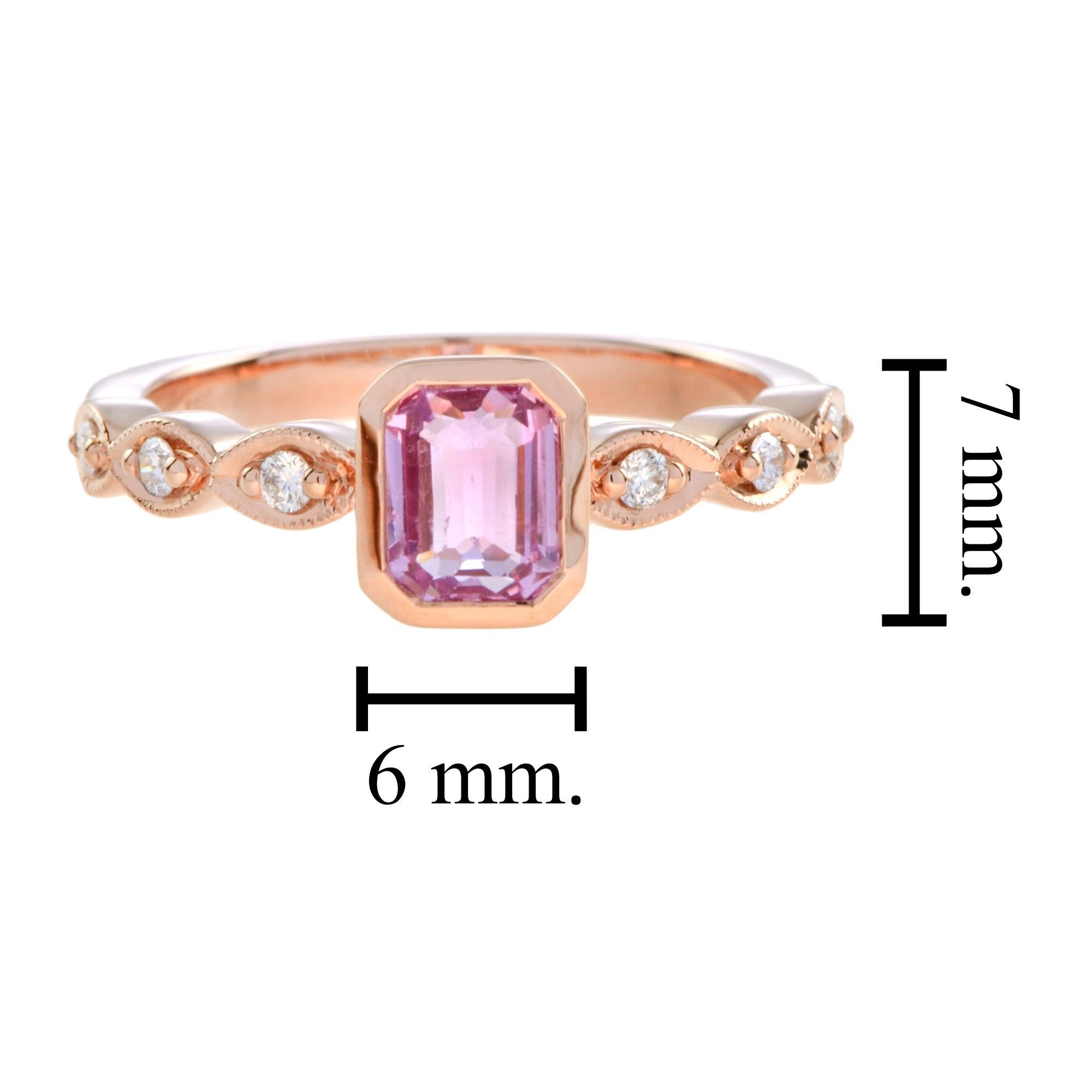 Certified Pink Sapphire and Diamond Engagement Ring in 18K Rose Gold For Sale 1