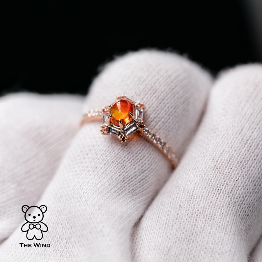 Artist The One - Rare Two Tones Fire Opal Baguette Cut Diamond Sapphire Engagement Ring For Sale