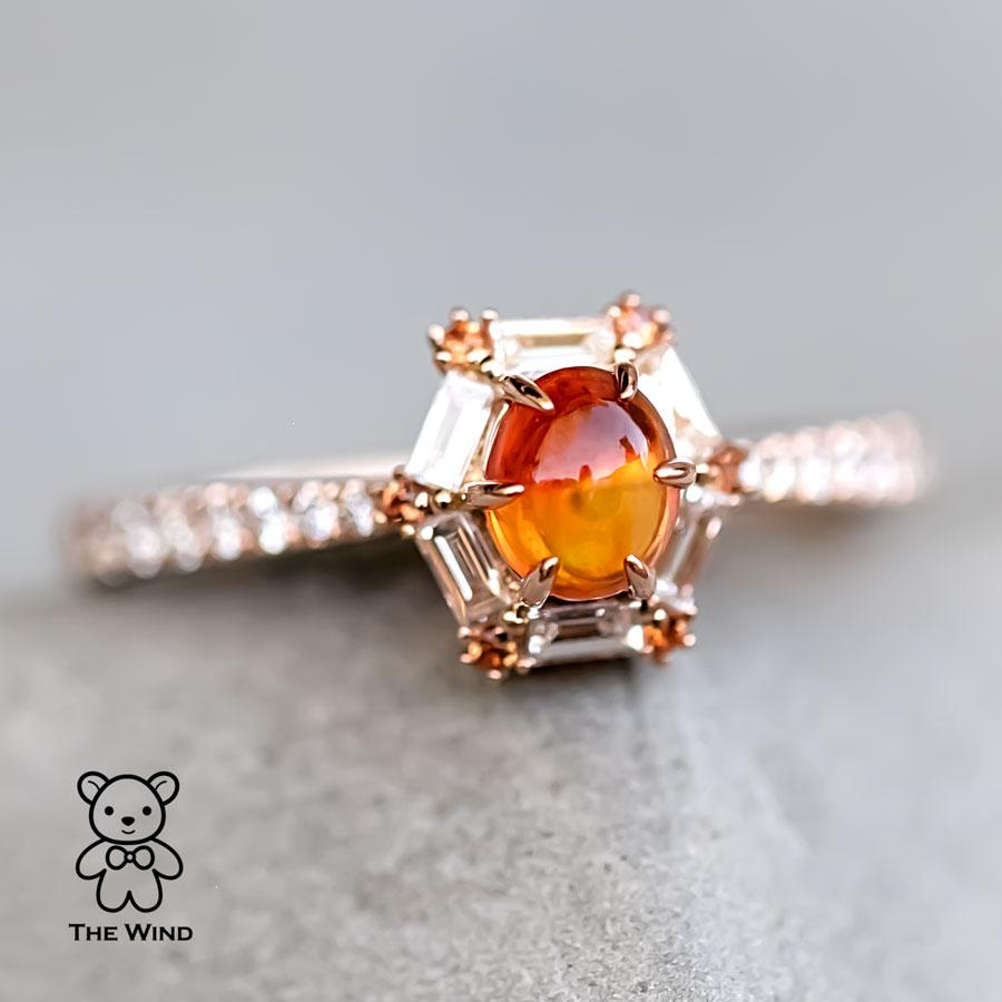  Bague de fiançailles The One - Rare Two Tones Fire Opal Baguette Cut Diamond Sapphire Unisexe 