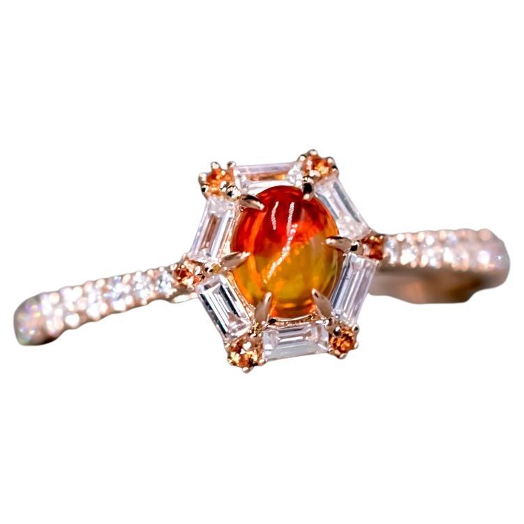 The One - Seltener zweifarbiger Feueropal Baguetteschliff Diamant Saphir Verlobungsring im Angebot