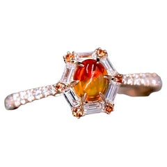 Used The One - Rare Two Tones Fire Opal Baguette Cut Diamond Sapphire Engagement Ring