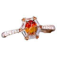 Bague de fiançailles The One - Rare Two Tones Fire Opal Baguette Cut Diamond Sapphire