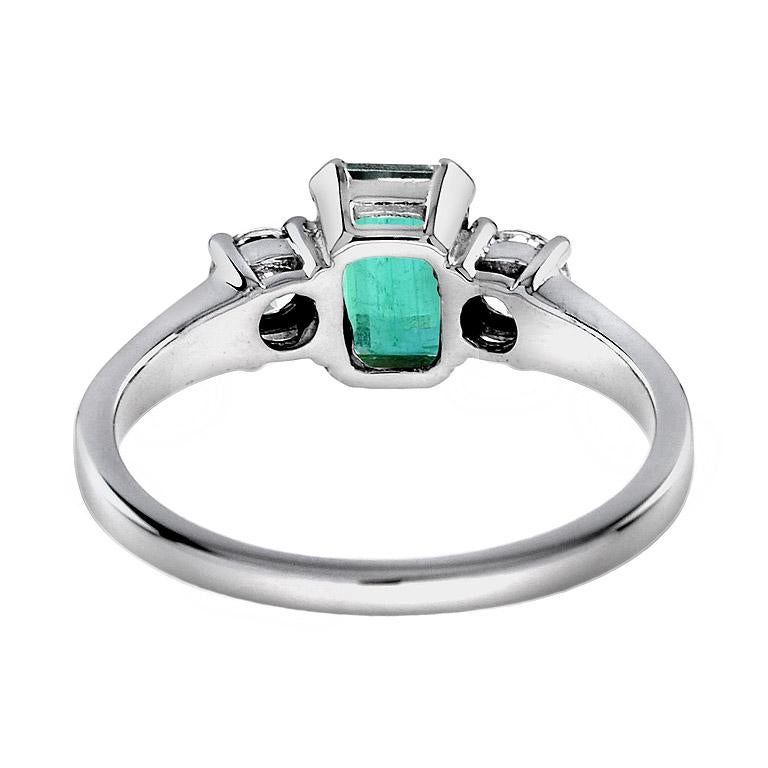 For Sale:  Emerald Cut Emerald and Round Diamond Solitaire Ring in 18k White Gold 4