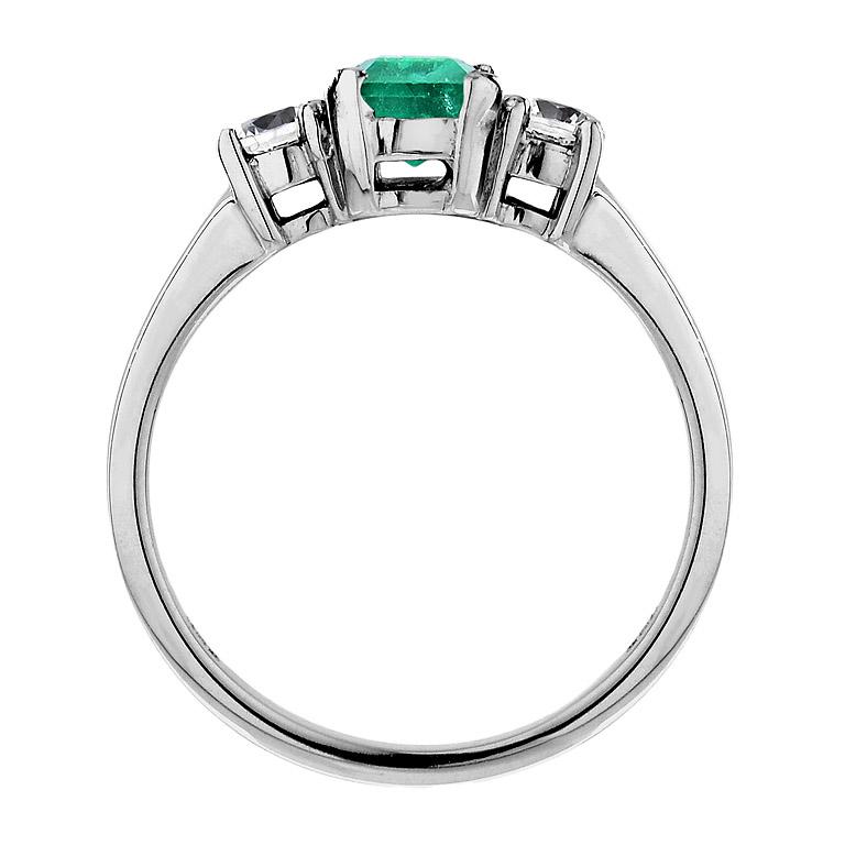 For Sale:  Emerald Cut Emerald and Round Diamond Solitaire Ring in 18k White Gold 5