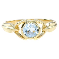 The One Vintage Style Round Aquamarine Bezel Set Ring in 14K Yellow Gold