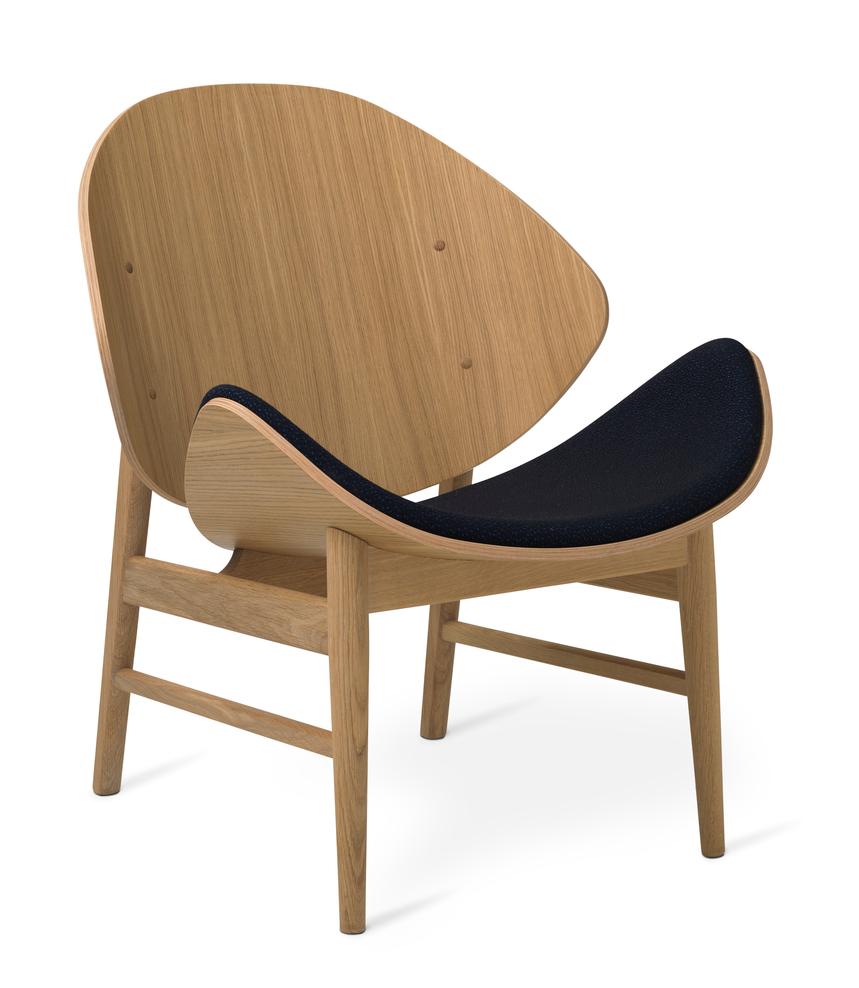 The Orange chair white oiled oak midnight blue by Warm Nordic
Dimensions: D 64 x W 71 x H 78 cm
Material: Smoked solid oak base, Veneer seat and back, Textile upholstery
Weight: 9 kg
Also available in different colours, materials and finishes.

This