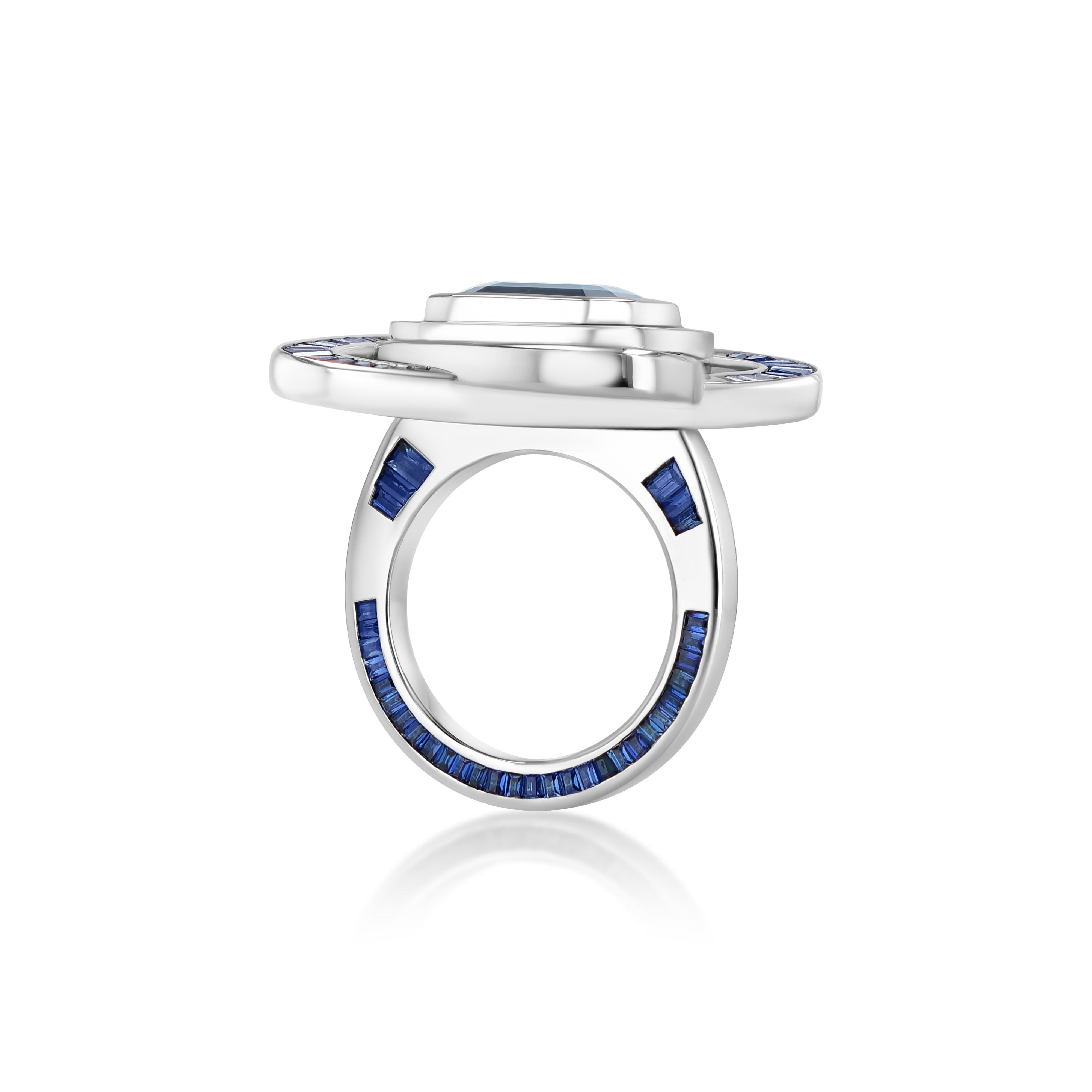 GIA Certified 7 Carat Burmese Spinel Ring with 1.1ct Tapered Baguette Sapphires 2