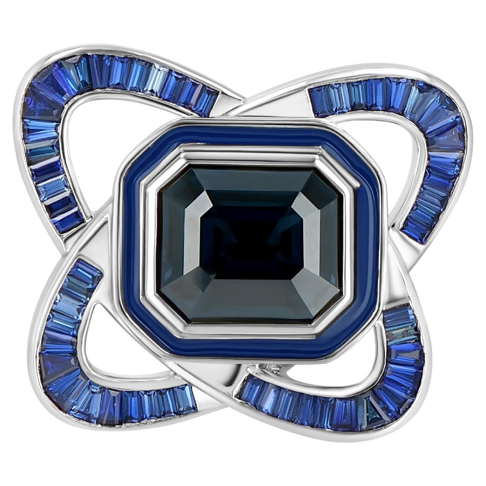 GIA Certified 7 Carat Burmese Spinel Ring with 1.1ct Tapered Baguette Sapphires