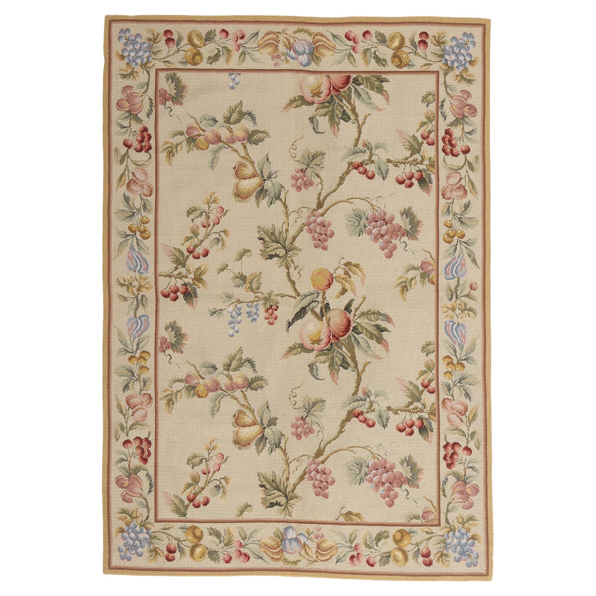 Il salone del frutteto: Un punto d
ago aubusson cinese d
epoca con grazia botanica