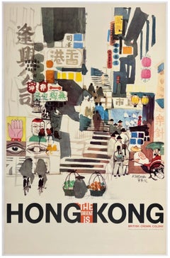 THE ORIENT IS HONG KONG BRITISH CROWN Colonial Original Vintage Travel Poster