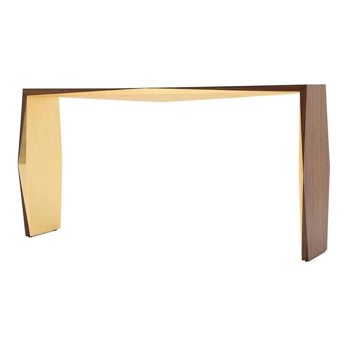 The Origami Console, American Walnut / Gold Leaf For Sale
