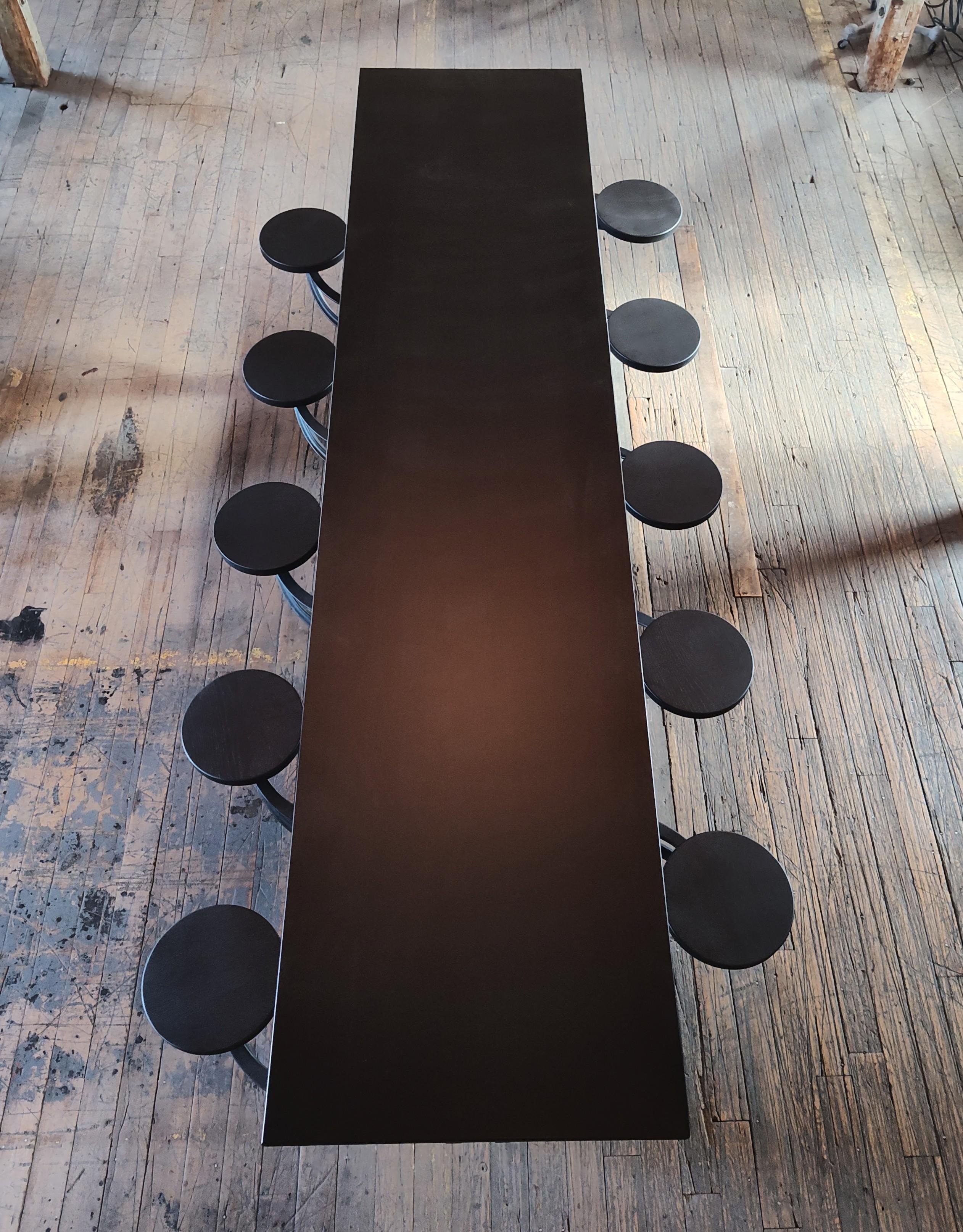 The Original Swing-Out Seat Table – Triple Black with 10 Seats In New Condition For Sale In Oakville, CT