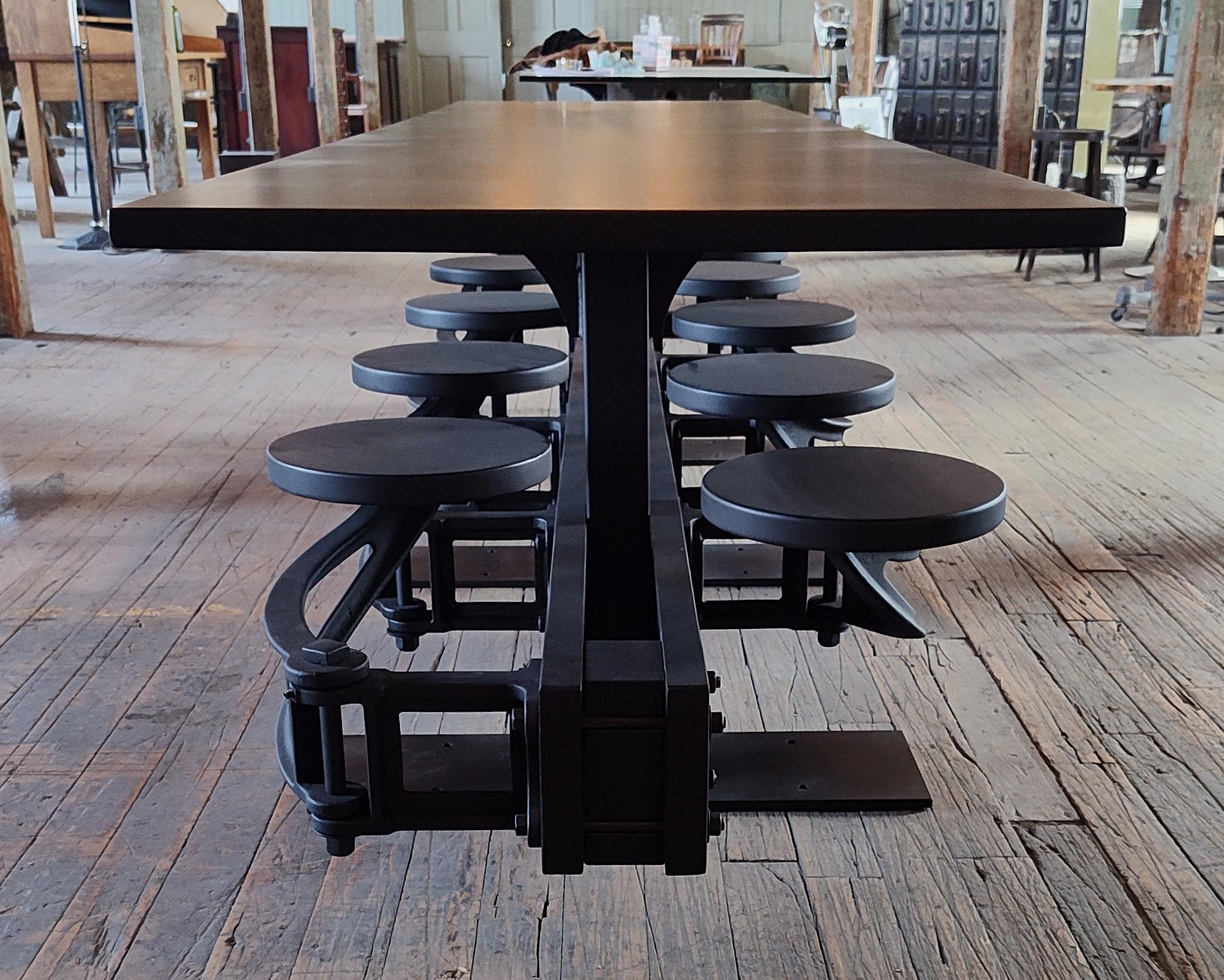 Iron The Original Swing-Out Seat Table – Triple Black with 10 Seats For Sale