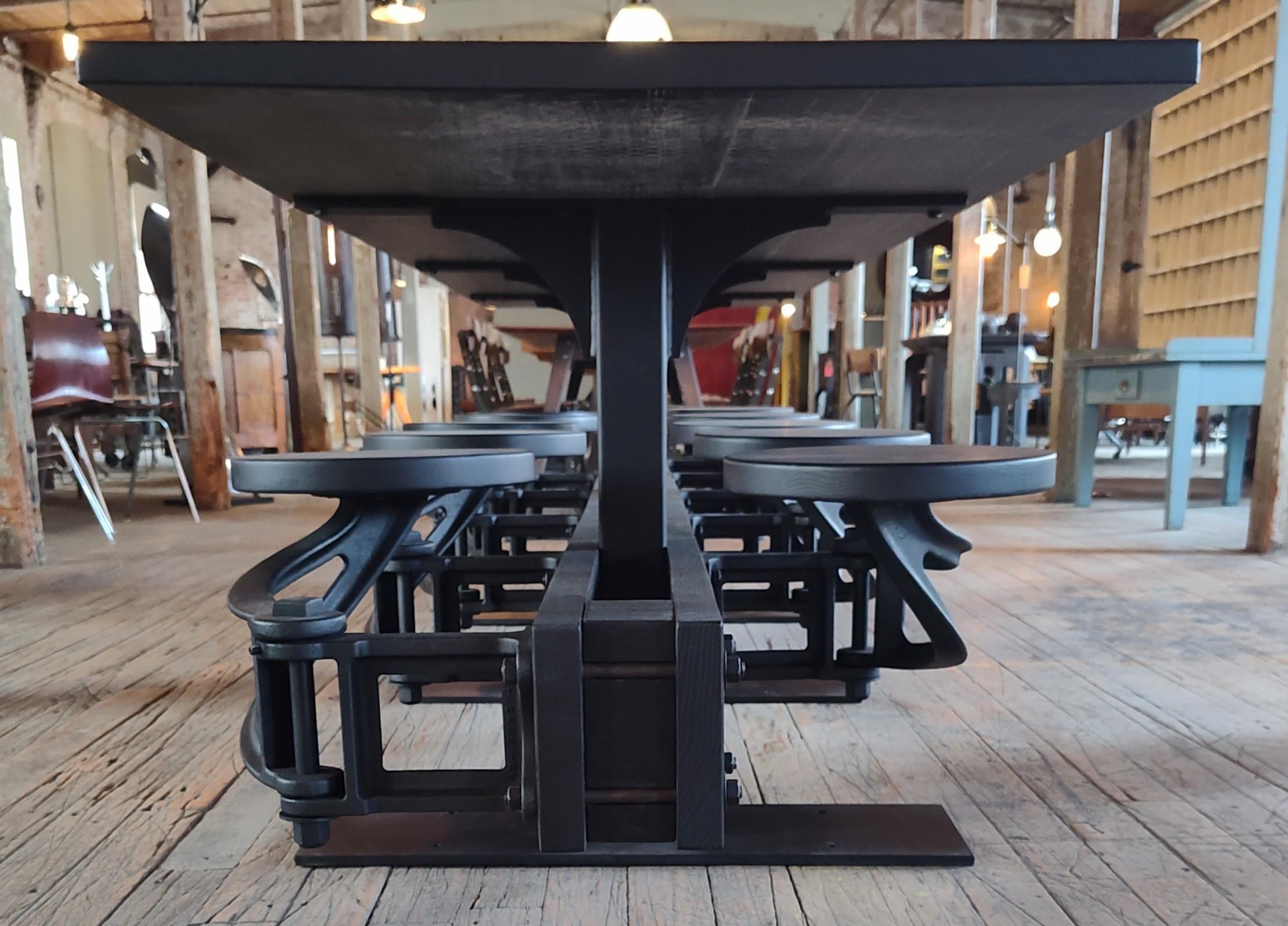 The Original Swing-Out Seat Table – Triple Black with 10 Seats For Sale 2