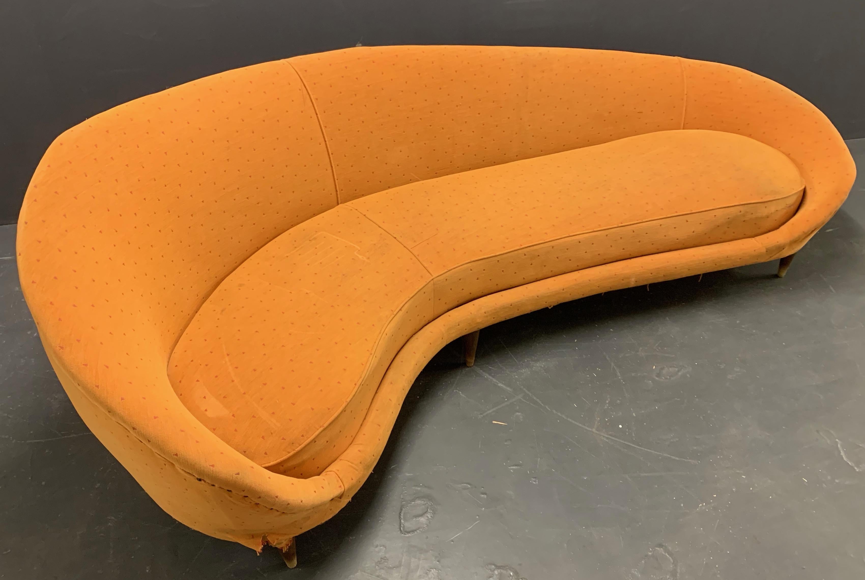 You have the rare opportunity to buy an original and vintage sofa, that is designed by Ico Parisi and often attributed to Frederico Munari. You can find many unauthorized new copies of this design, but seldom an old and original one. I kept it as is