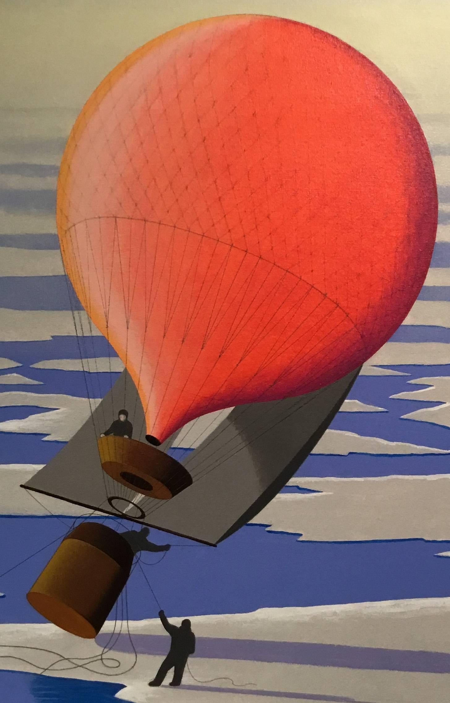 El ornan desciende sobre el hielo.
Pintura original de Lynn Curlee
Se reprodujo como ilustración para En el hielo: la historia de la exploración ártica,
un libro infantil premiado de la autora e ilustradora Lynn Curlee
Acrílico sobre lienzo