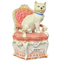 'The Orphan' English Statfordshire Two Part Porcelain Figurine of Cat on a Chair