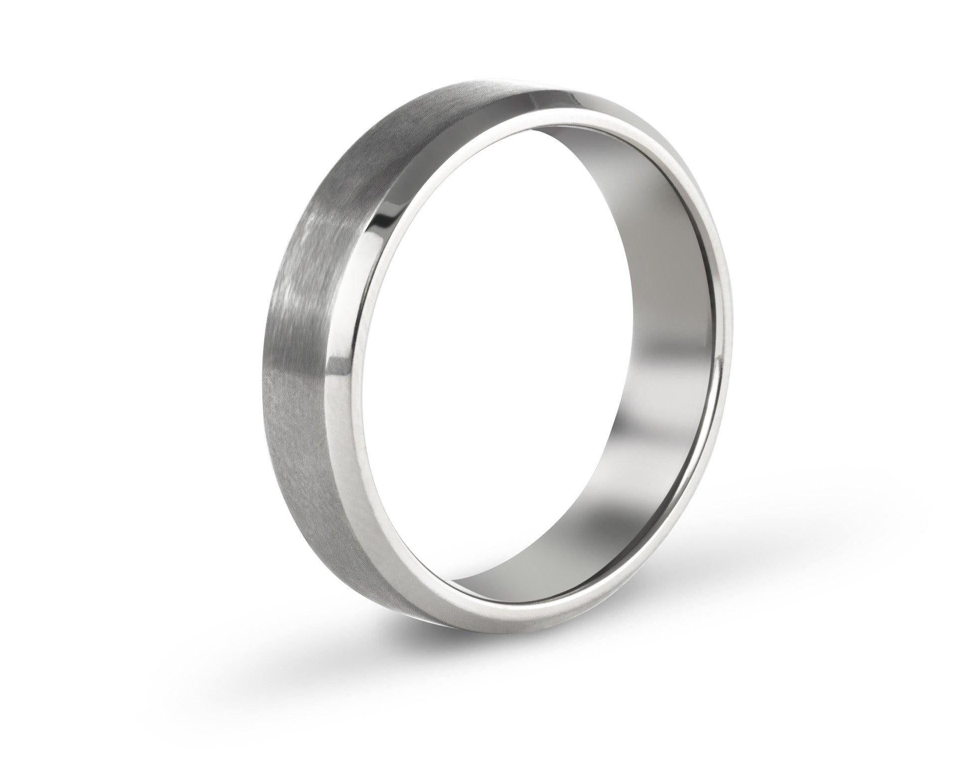 For Sale:  The Orwell : Flat Titanium with Bright Beveled Edge Comfort Fit Wedding Band 2