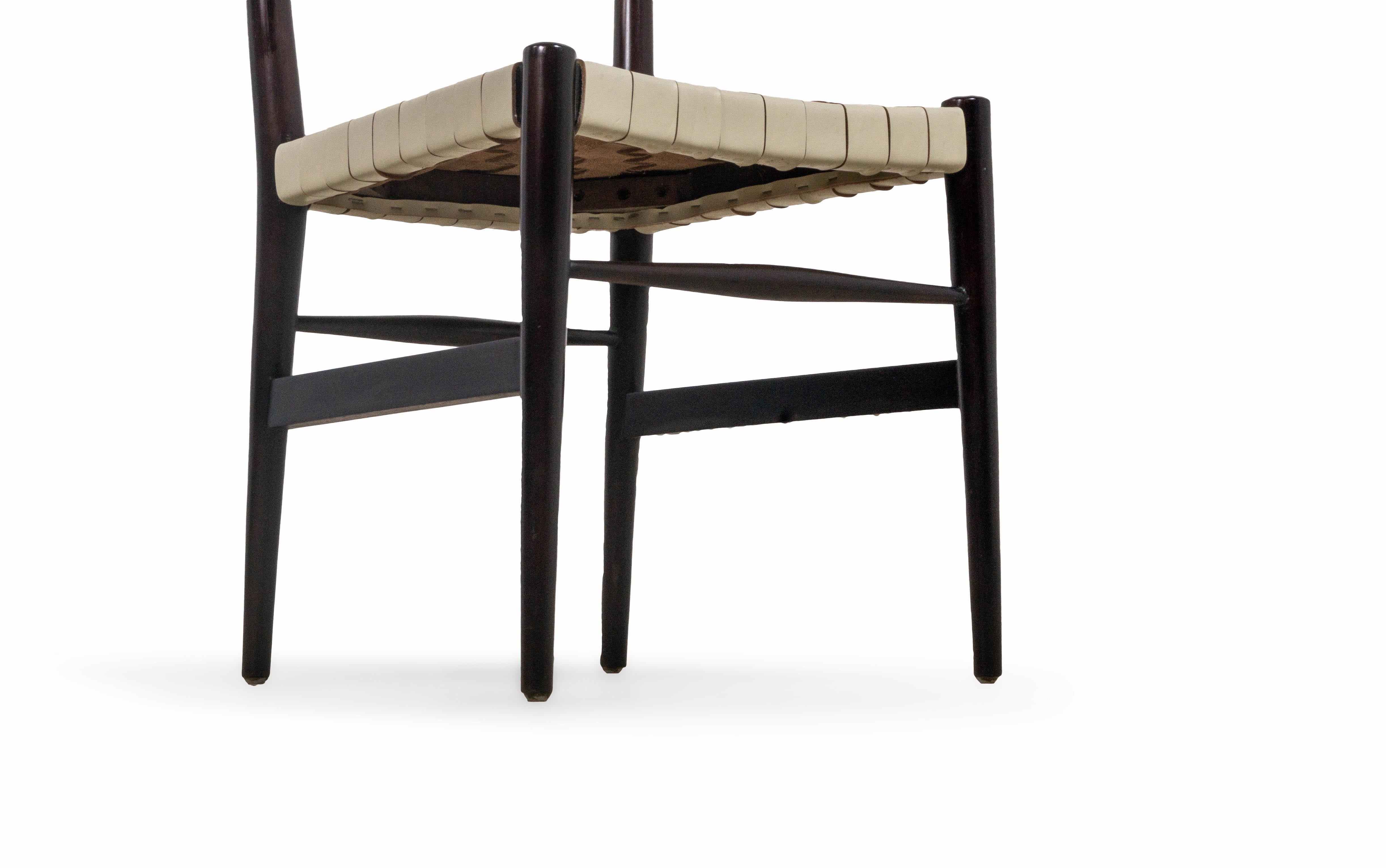 Mid-Century Modern Otto Gerdau Set of 8 Dining Chairs with Basket-Weave Leather Seats and Black For Sale