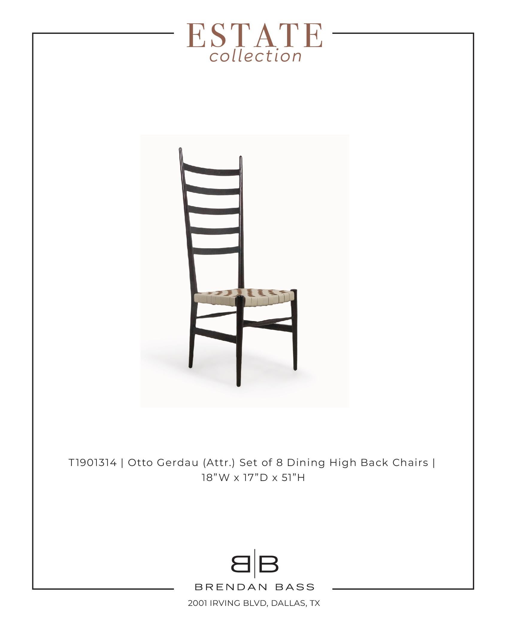 Cuir Otto Gerdau - Ensemble de 8 chaises de salle à manger avec sièges en cuir tissé en panier et noir en vente