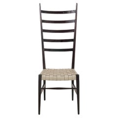 Otto Gerdau Set of 8 Dining Chairs with Basket-Weave Leather Seats and Black