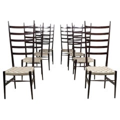 Otto Gerdan Set of 8 Dining Chairs with Basket-Weave Leather Seats and Black