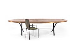 21st Century Oval Dining Table, Reclaimed Oak, Brass Ring, Steel Legs