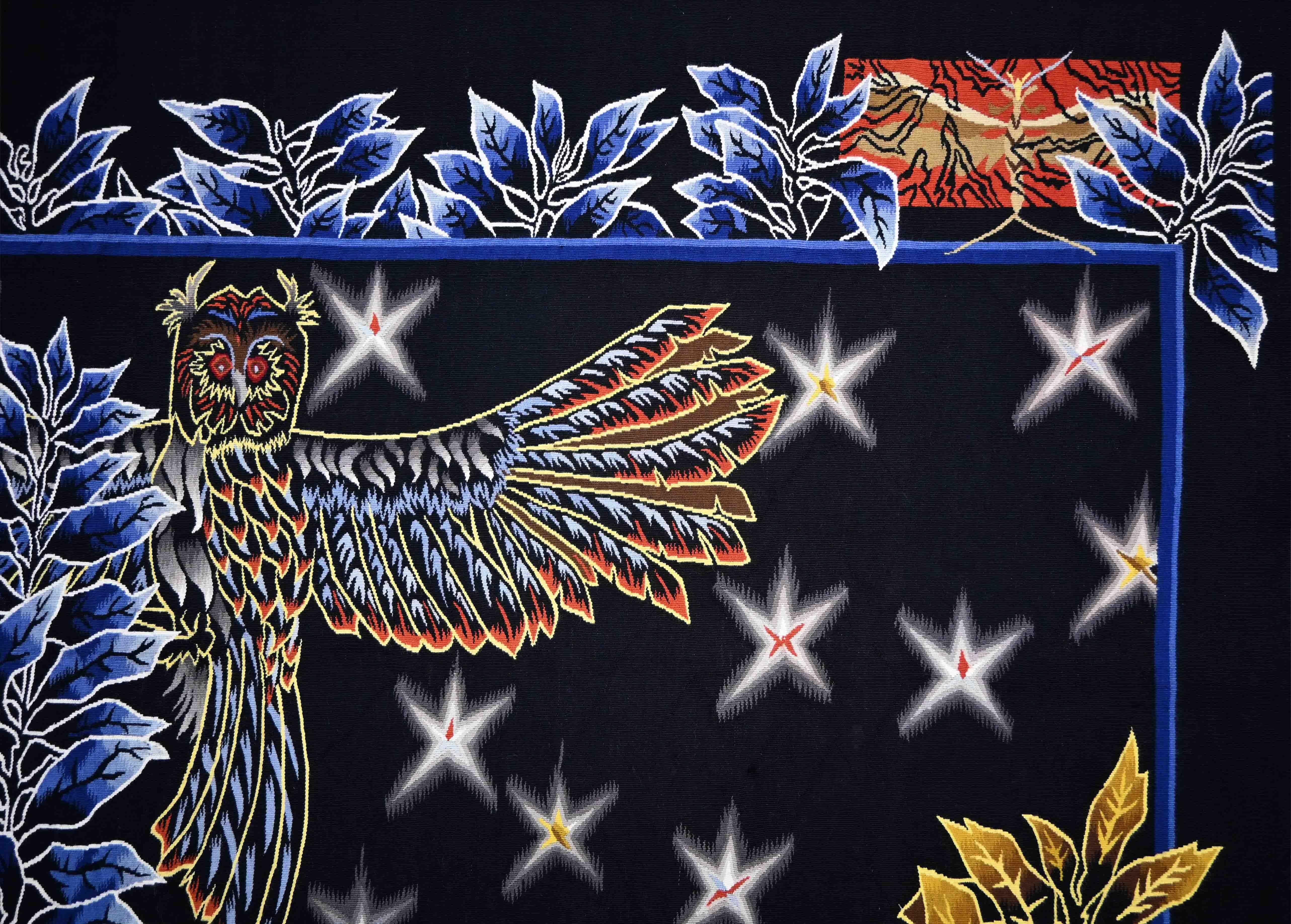 Hand-Woven THE OWL IN THE CUPBOARD, Jean Lurçat - Freznch Tapestry TABARD Aubusson - N 1553 For Sale