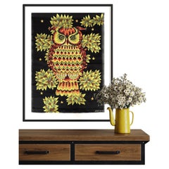 Vintage The Owl Wall Tapestry - Alain Cornic Aubusson