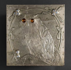 Art Nouveau Owl Repoussé Box with Moonstones by Alfred Daguet